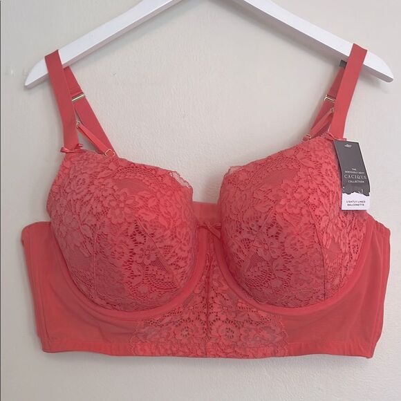 NWT Cacique Lightly Lined Balconette Salmon Pink Lace Underwire Bra 44DD - Picture 1 of 8